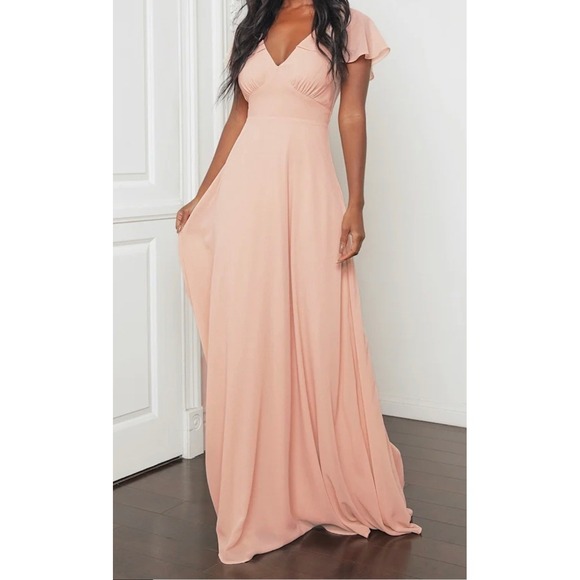 Lulus Dresses & Skirts - Lulus Heart of Passion Blush Pink Flutter Sleeve Lace-Up Maxi Dress S NEW